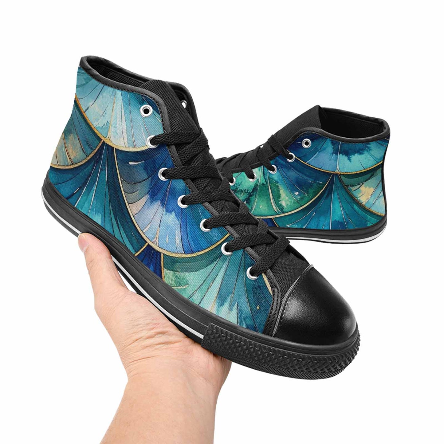 MEN'S Mermaid Scale High Top Canvas Wallpaper Art Shoes