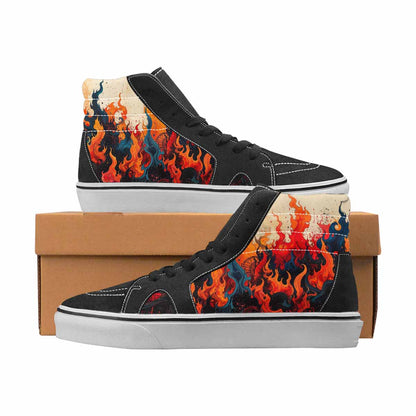 WOMEN'S Flames Black & Red Ink High Top Canvas Original Design Aesthetic Custom Streetwear Shoes