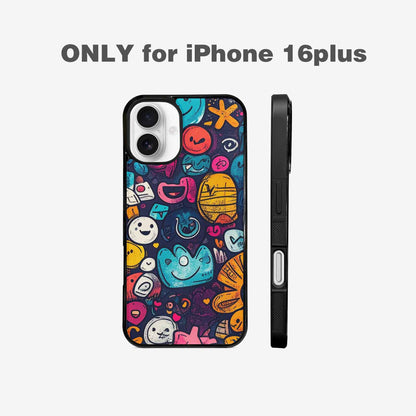 iPhone 16 Plus Case — Hand Drawn Icon Doodle Pattern Hundreds, Customized Protective Case