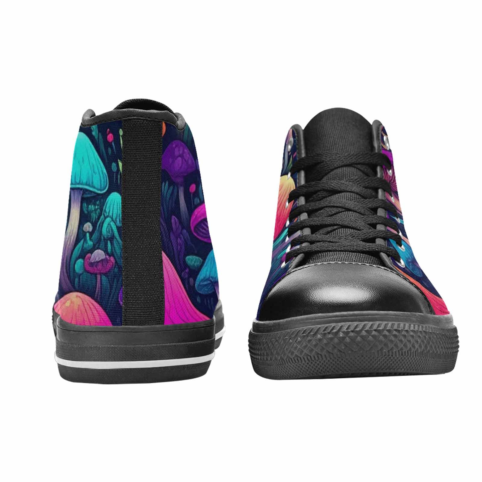 WOMEN'S Psychedelic Mushroom High Top Canvas Neon Fantasy Custom Sneakers