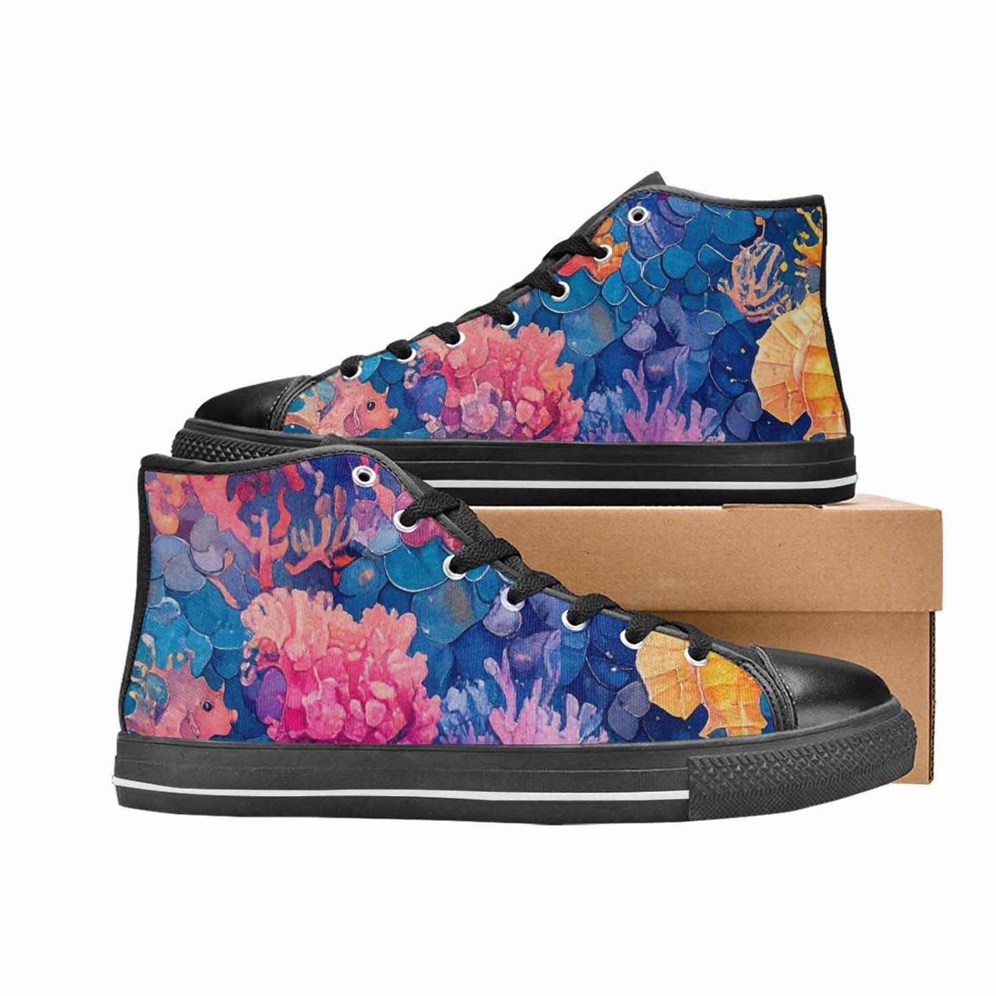 WOMEN'S Fish Scale Coral High Top Canvas Grunge Custom Shoes
