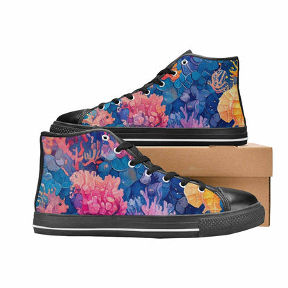 WOMEN'S Fish Scale Coral High Top Canvas Grunge Custom Shoes