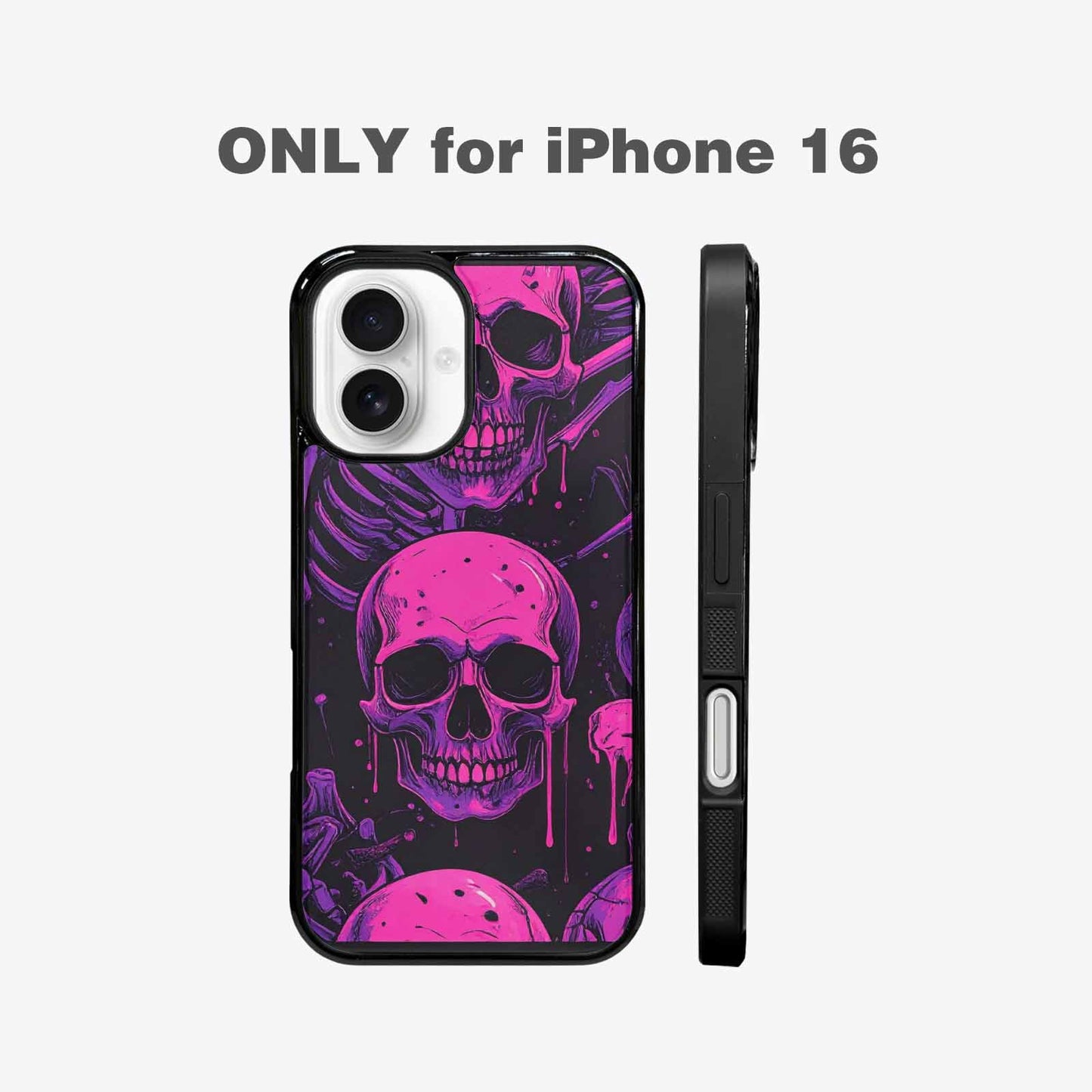iPhone 16 Case — Pink Purple Skeletons Neon Drip Melting, Unique Phone Case Design