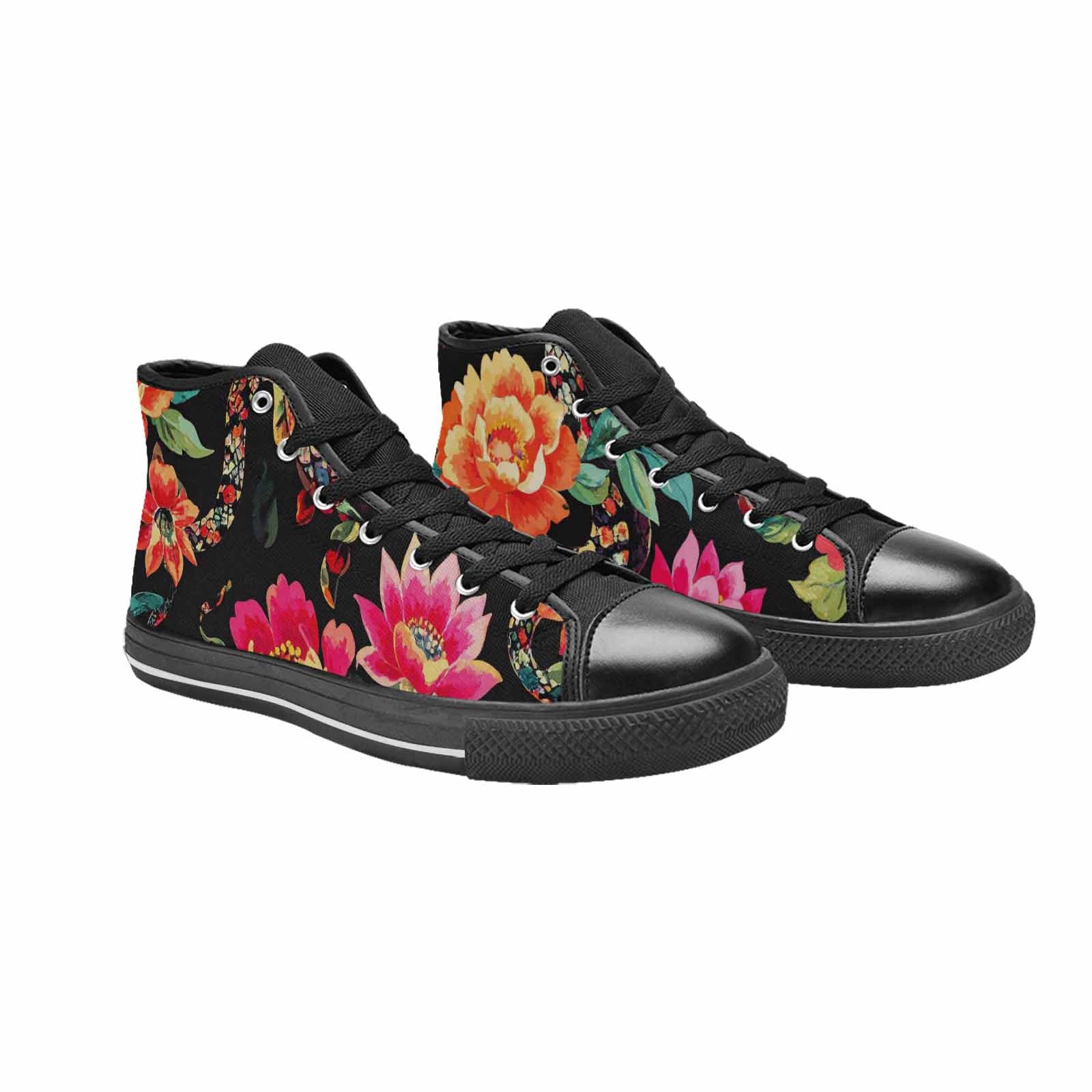 MEN'S Floral Snake Print High Top Canvas Grunge Custom Shoes