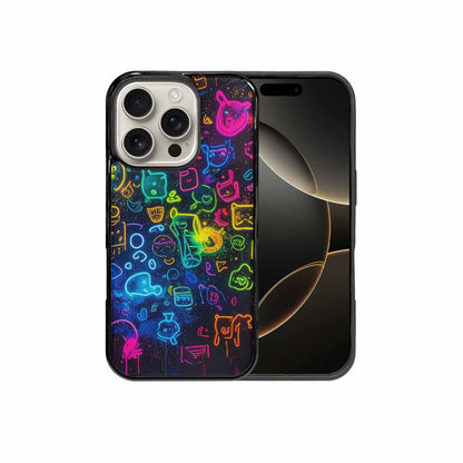iPhone 16 Pro Case — Neon Glow Outline Icon Pattern Hundreds, Custom Art Phone Cover