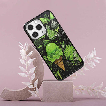 iPhone 15 Pro Max Case — Ice Cream Motif Black Green Ink, Custom Printed Phone Case