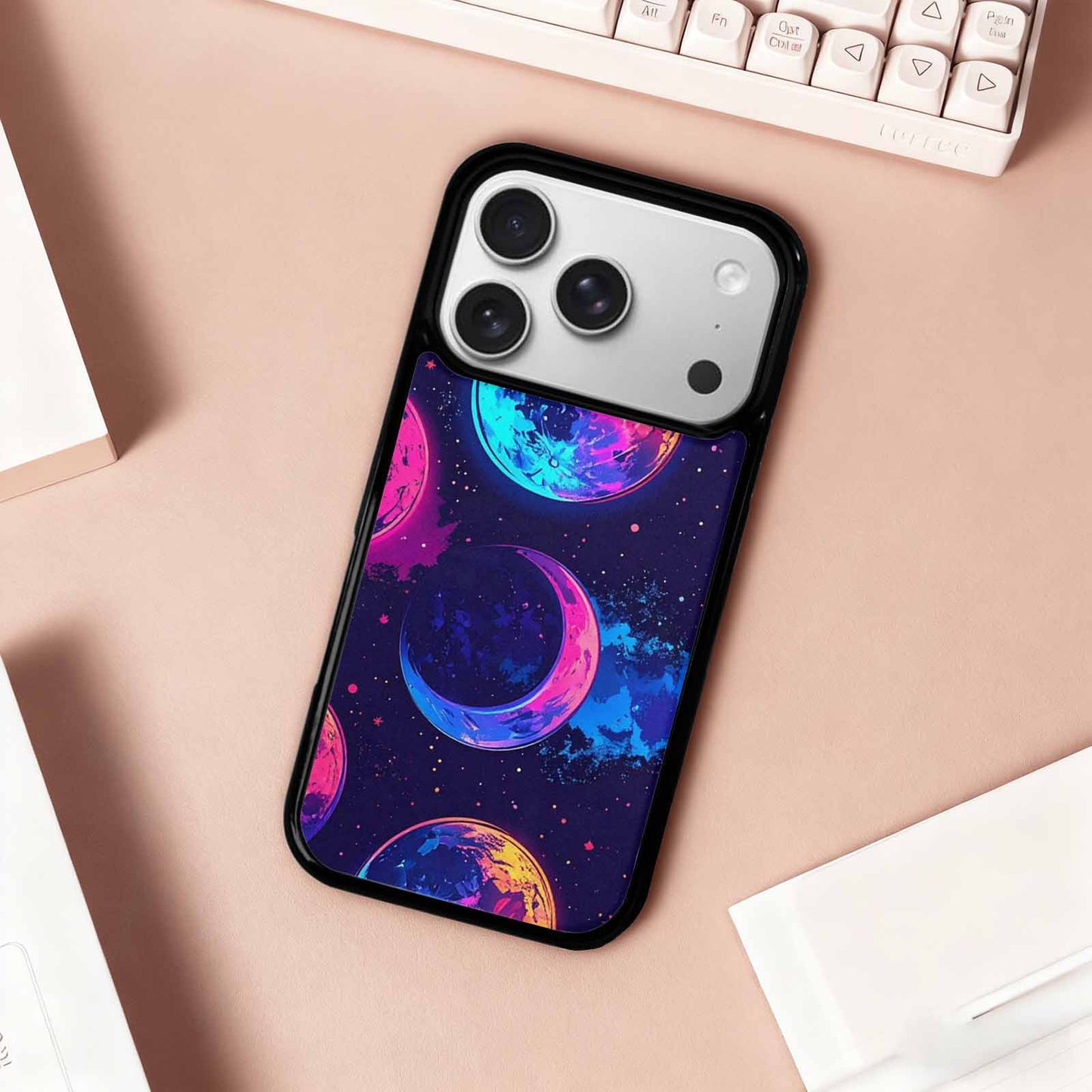 iPhone 17 Pro Case — Neon Winter Moon Seamless Cartoon Cute, Custom Art Phone Cover