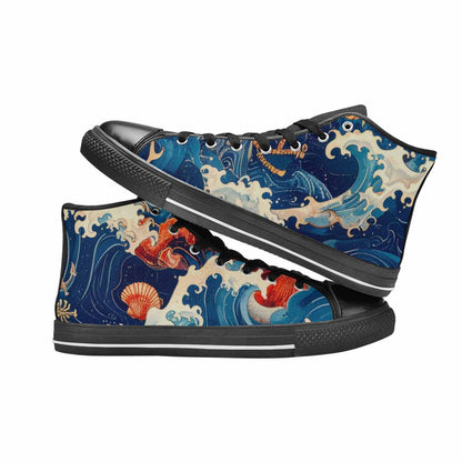 WOMEN'S Ocean Wave High Top Canvas Vibrant Chaos Custom Shoes