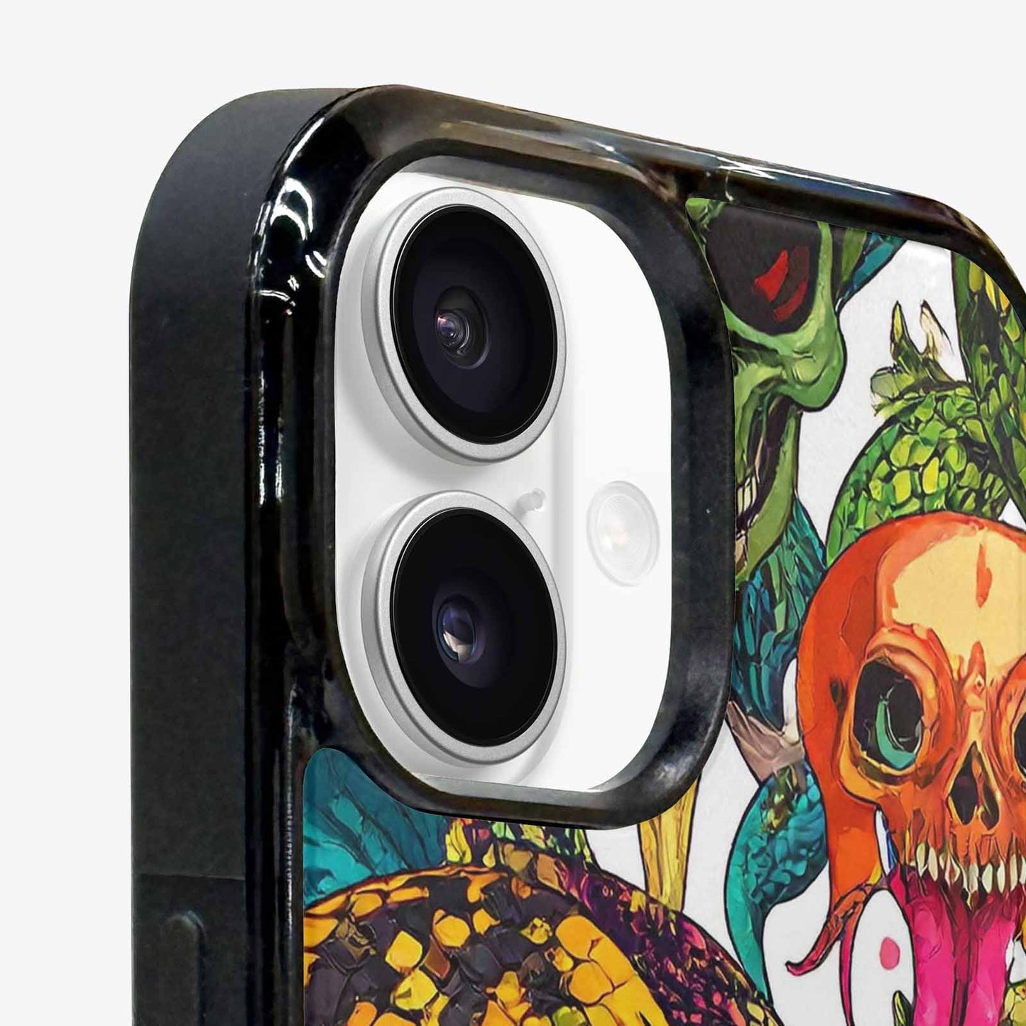 iPhone 16 Case — Snake Print Skull, Customized Protective Case