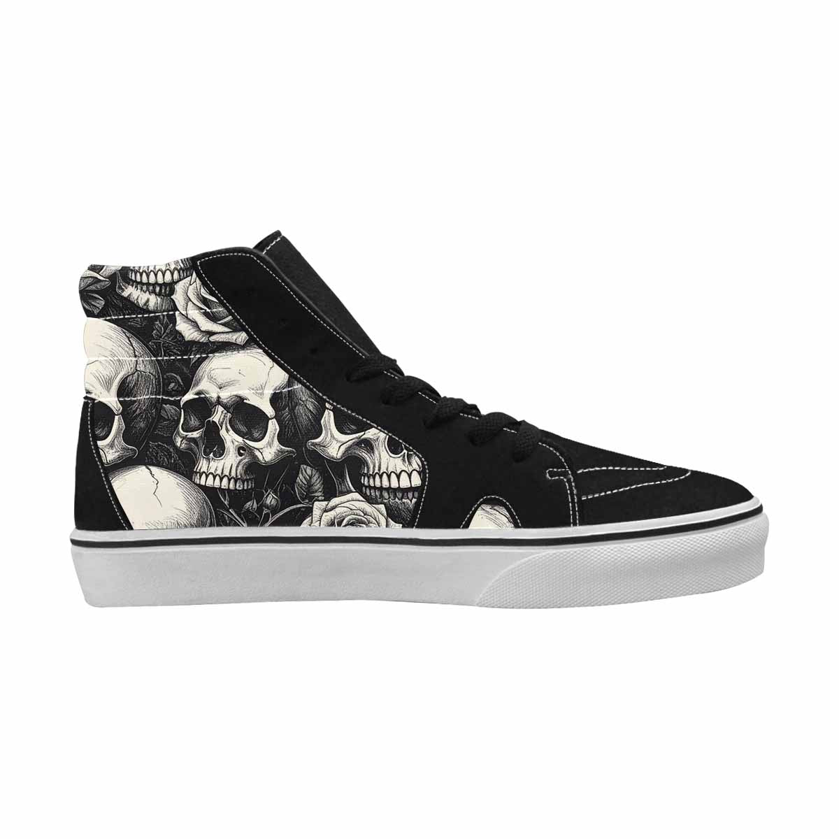 WOMEN'S Skulls Roses Black Ink High Top Canvas Wallpaper Art Sneakers