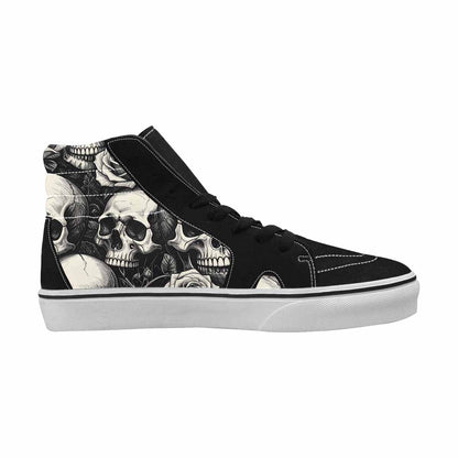 WOMEN'S Skulls Roses Black Ink High Top Canvas Wallpaper Art Sneakers