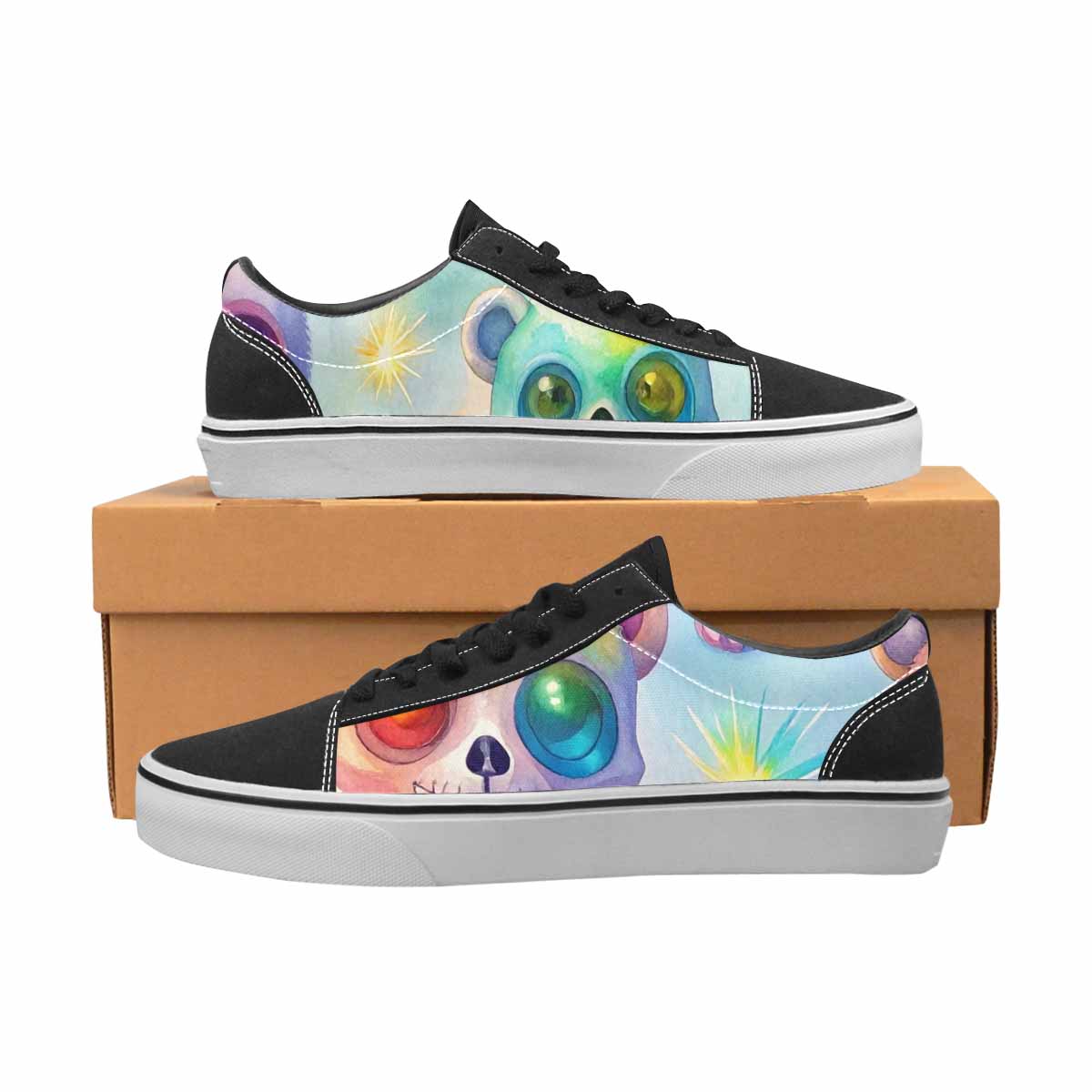 WOMEN'S Rainbow Teddy Skeletons Eye Lace-Up Canvas Kaleidoscope Custom Sneakers