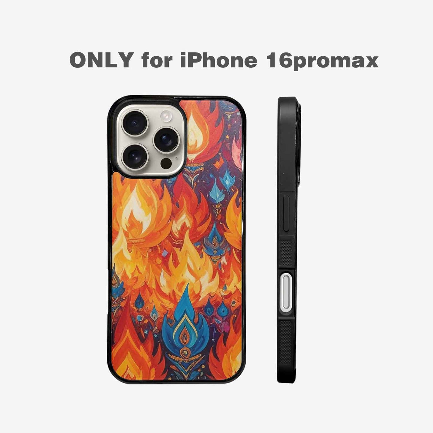 iPhone 16 Pro Max Case — Flame Burst Full Color Vibrant Flame, Custom Art Phone Cover