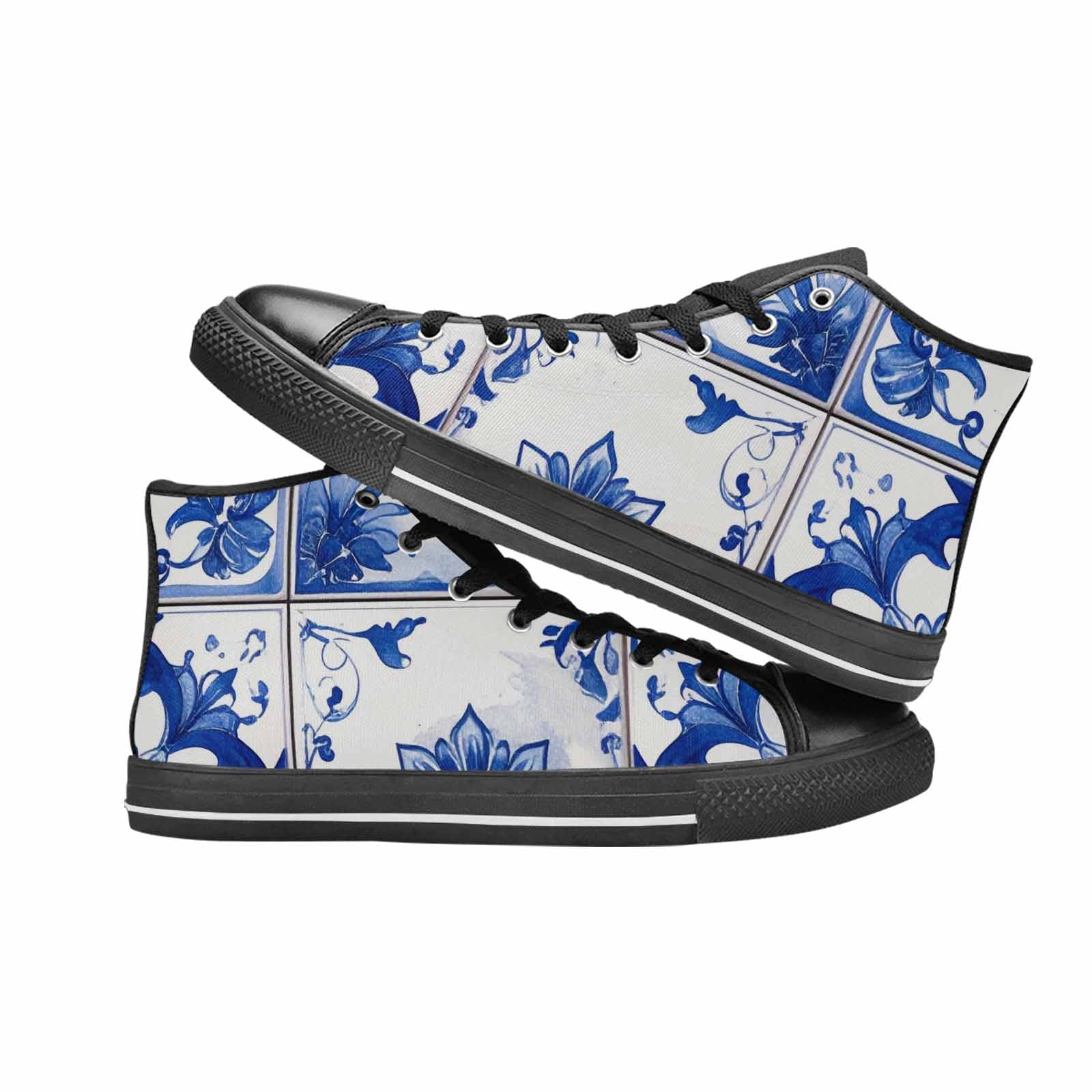 MEN'S Talavera Tile Floral High Top Canvas Wallpaper Art Sneakers