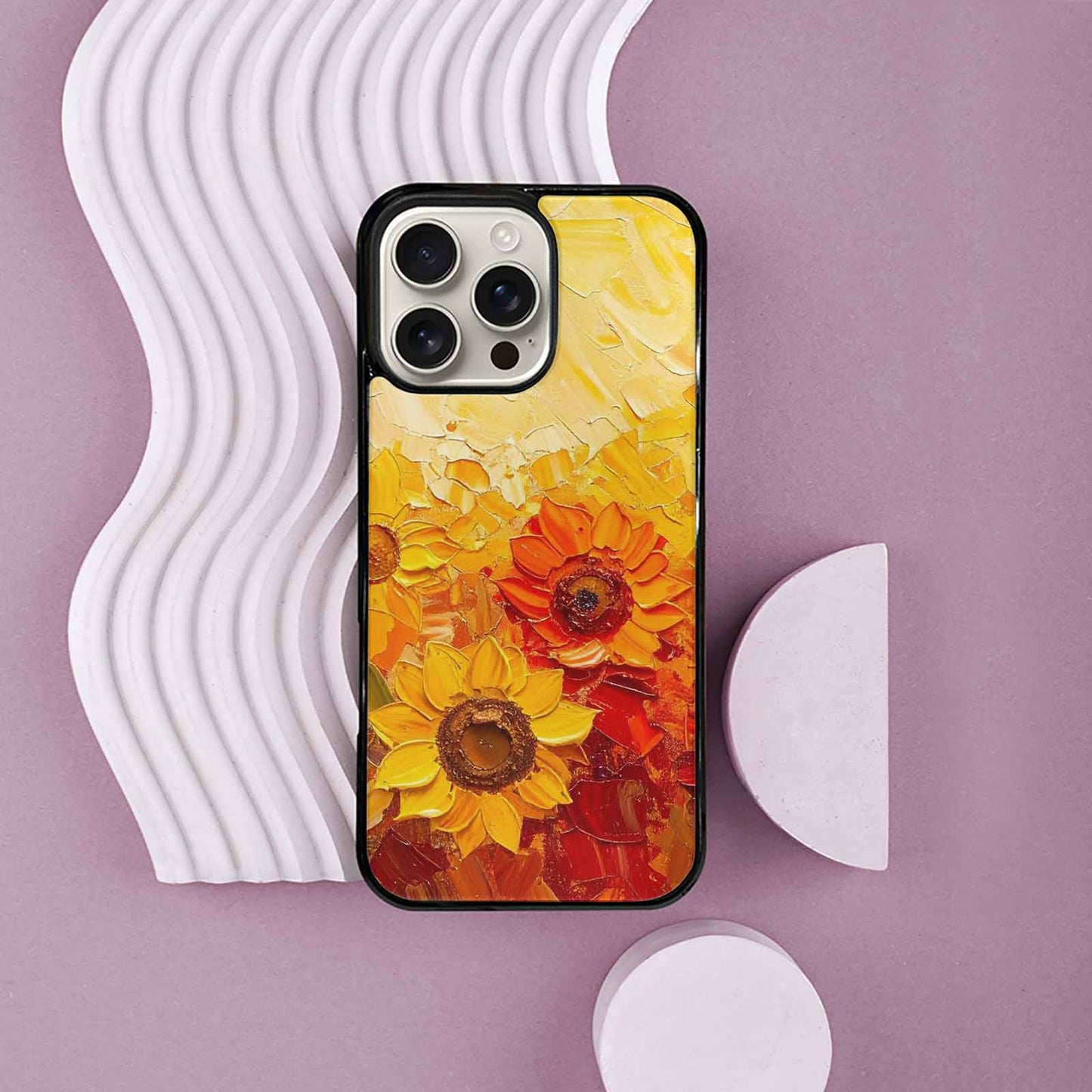 iPhone 16 Pro Max Case — Impressionist Sunflower Brushstroke Pattern Hundreds Of, Custom Designed Case Cover