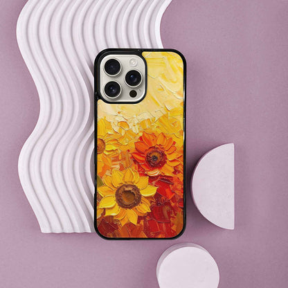 iPhone 16 Pro Max Case — Impressionist Sunflower Brushstroke Pattern Hundreds Of, Custom Designed Case Cover