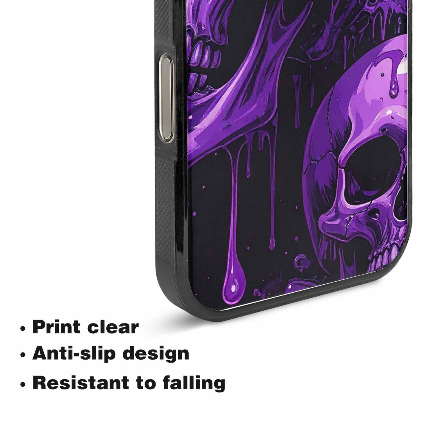 iPhone 15 Pro Max Case — Monochrome Purple Skeletons Neon Drip Melting, Custom Art Phone Cover