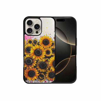 iPhone 16 Pro Max Case — Sunflower Burst Black Pink Ink Sunflowers, Custom Made Phone Cover