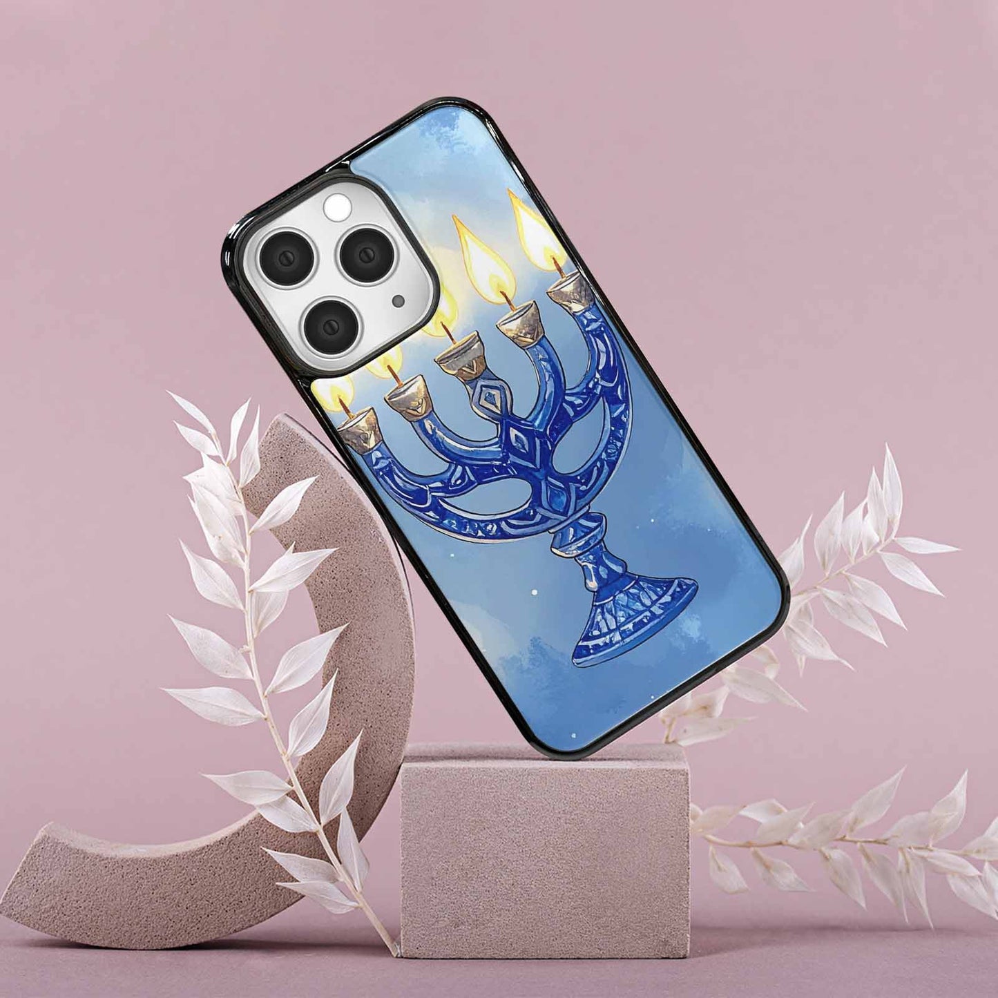 iPhone 15 Pro Max Case — Hanukkah Menorah Pattern Seamless Repeat Jewish, Personalized Phone Case