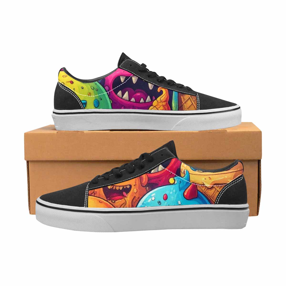 WOMEN'S Melting Ice Cream Monster Lace-Up Canvas Grunge Custom Shoes
