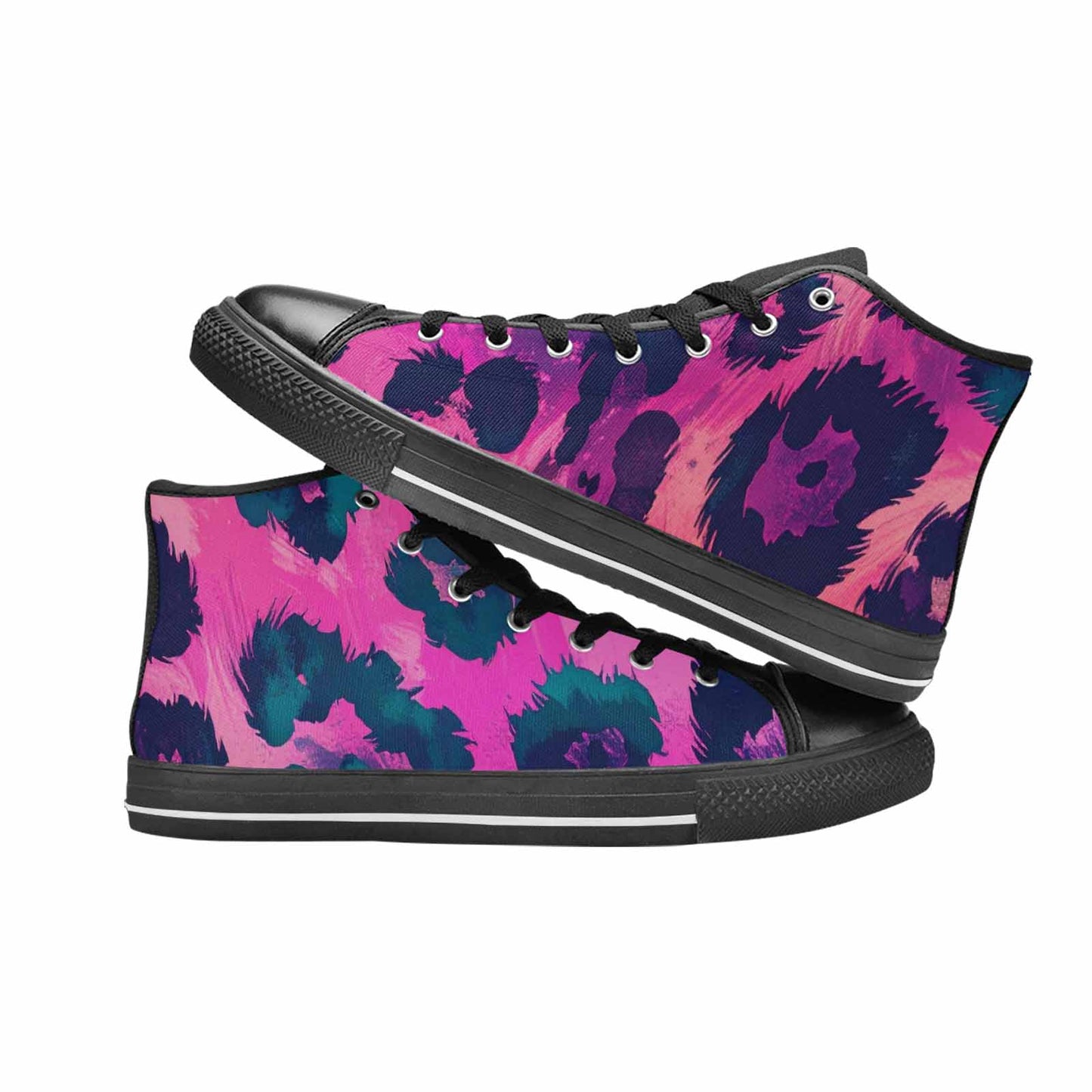 WOMEN'S Leopard Neon Pink Teal Airbrush High Top Canvas Dark Academia Shoes