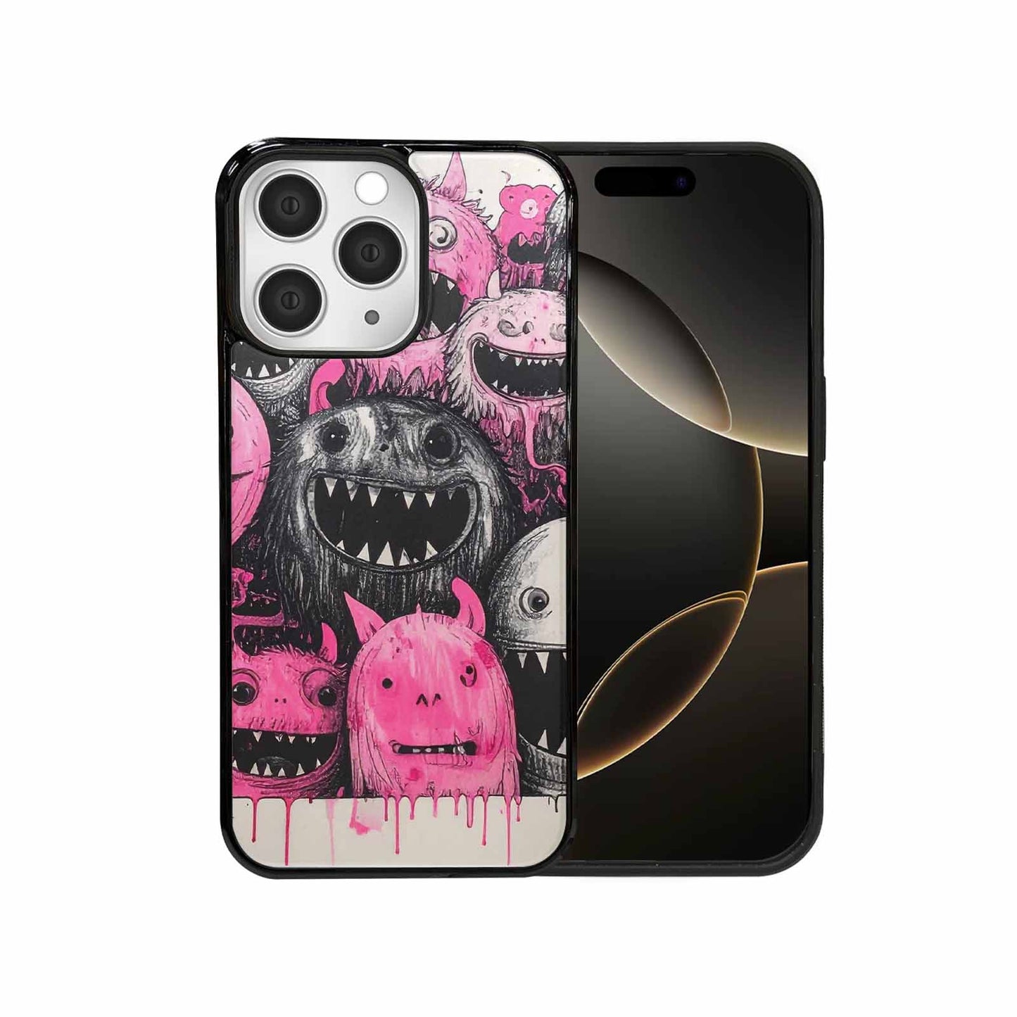 iPhone 15 Pro Max Case — Monsters General Black Pink Ink Cartoon, Unique Phone Case Design