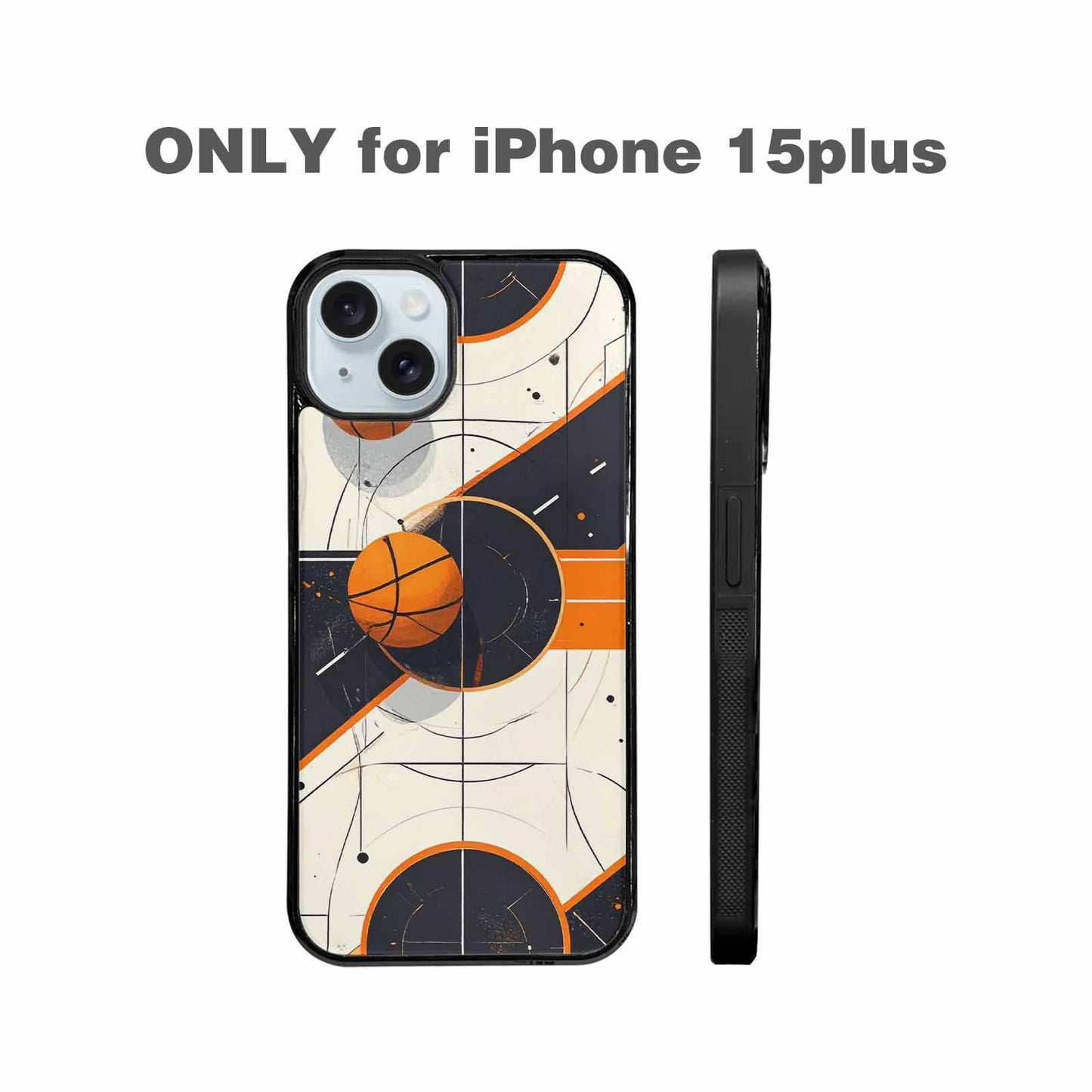 iPhone 15 Plus Case — Basketball Pattern Court Lines And Balls, Custom Printed Phone Case