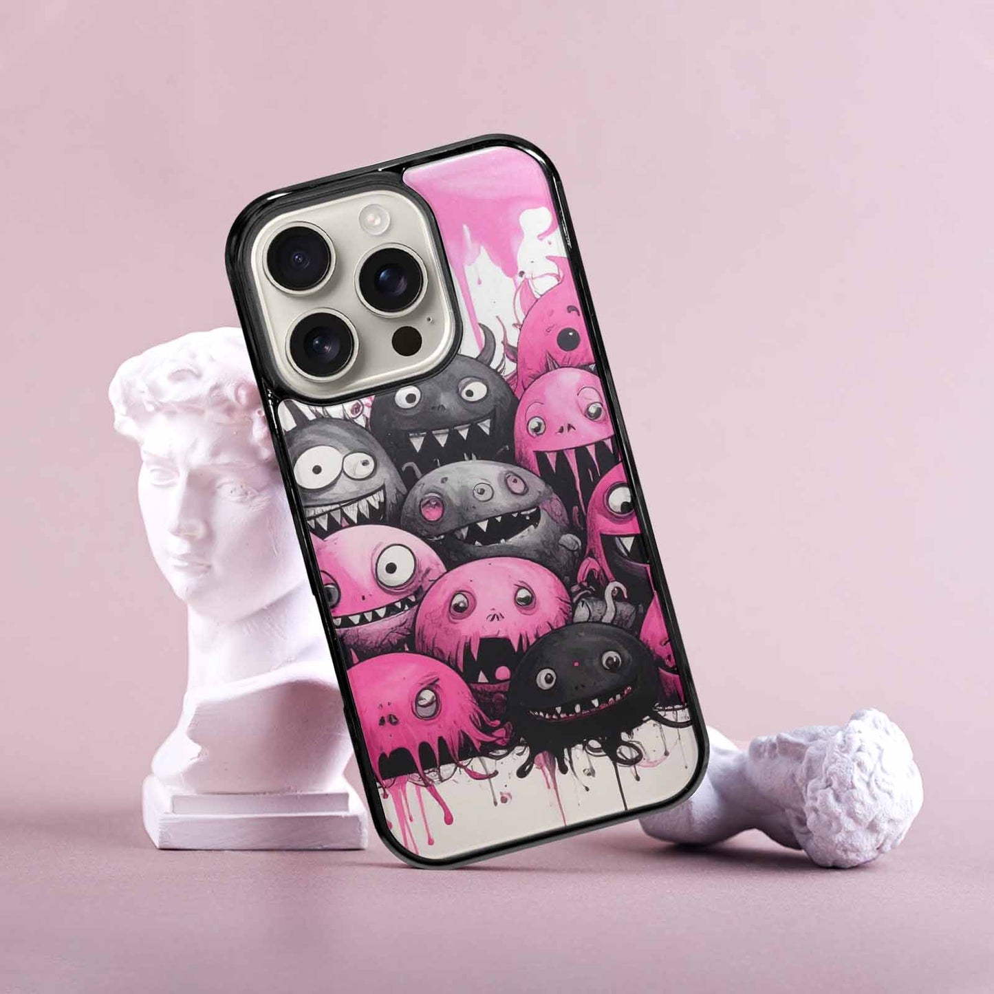 iPhone 16 Pro Case — Monsters General Black Pink Ink Cartoon, Customized Protective Case