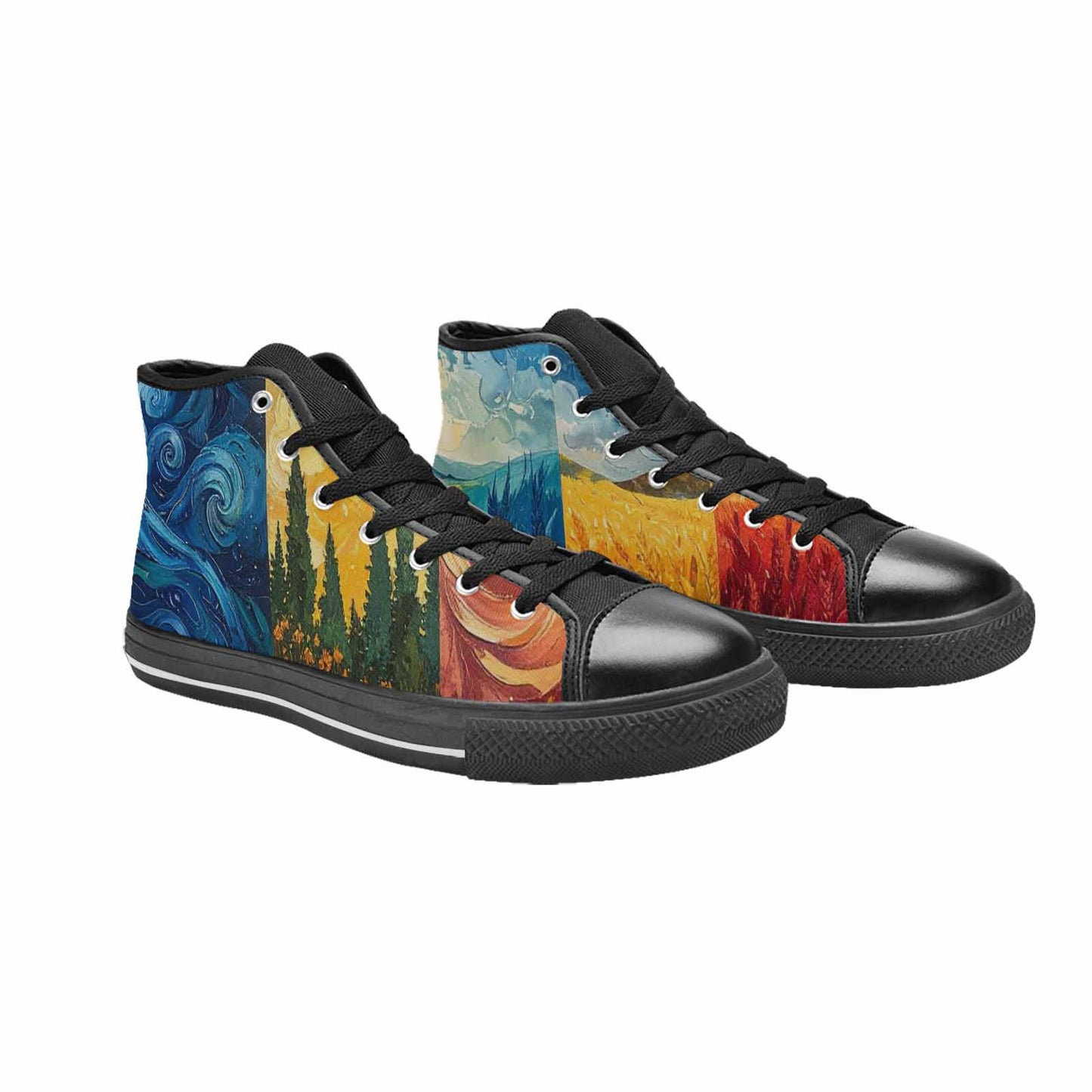 WOMEN'S Van Gogh-Style Swirl High Top Canvas Y2K Sneakers