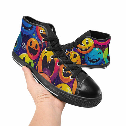 MEN'S Yellow Smiley Face High Top Canvas Wallpaper Art Custom Sneakers