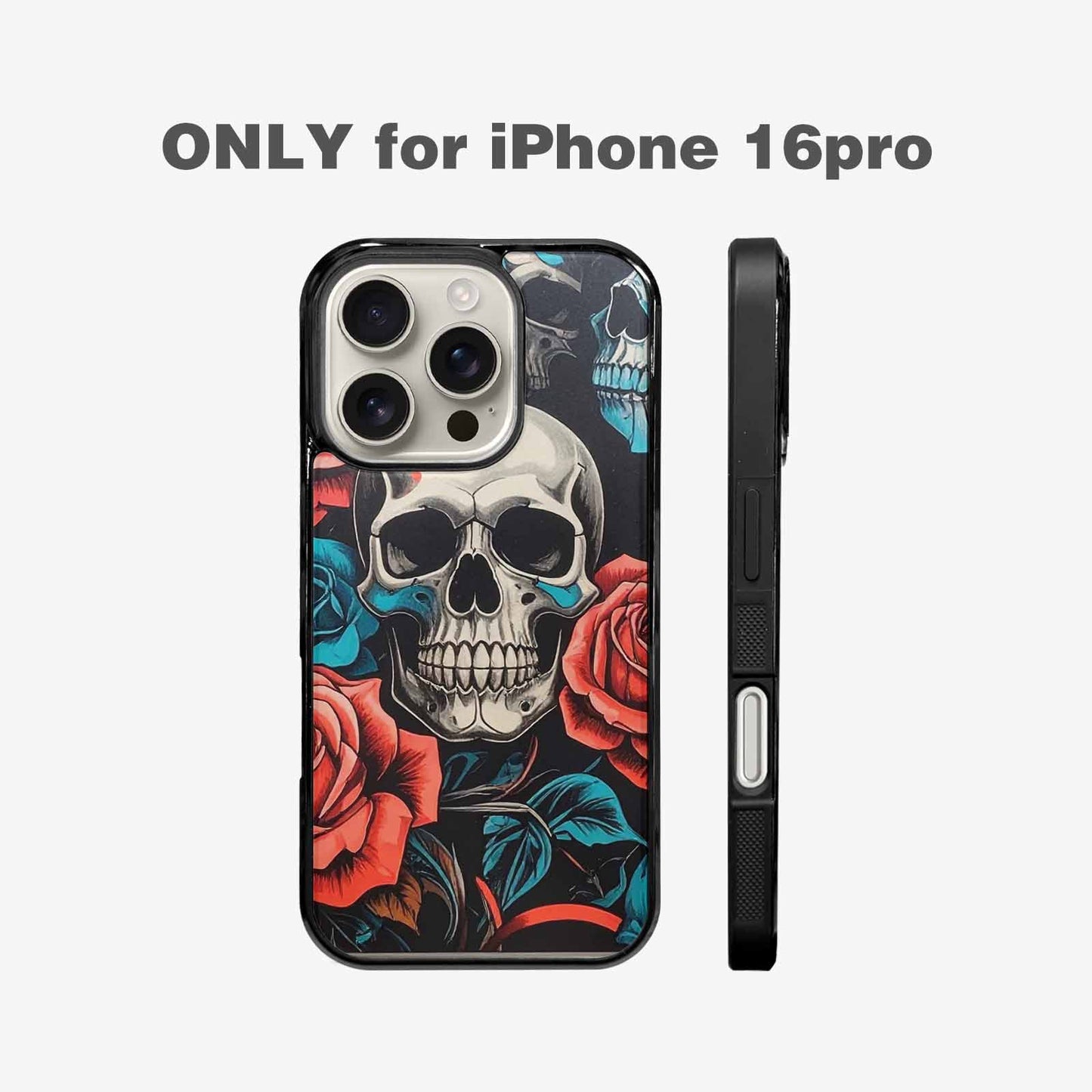 iPhone 16 Pro Case — Skulls Roses Biker Tattoo, Customized Protective Case