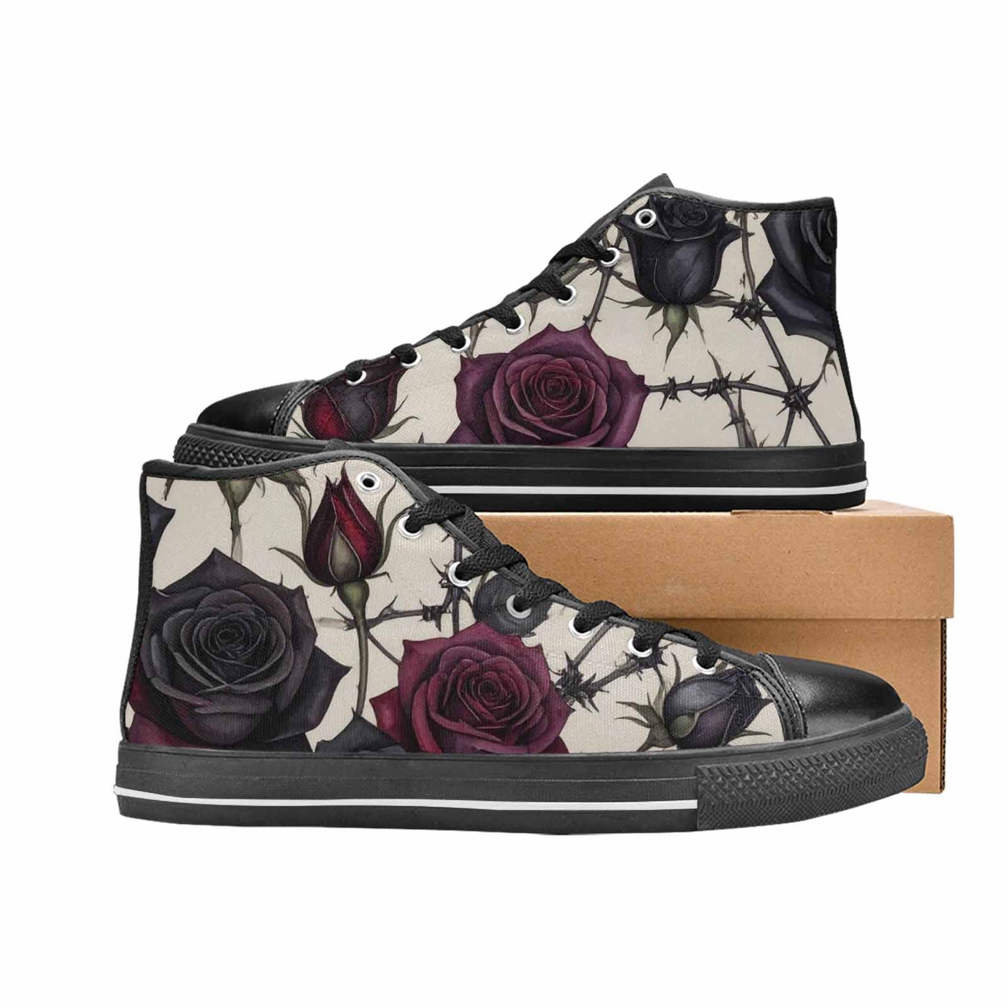 MEN'S Black Gothic Rose High Top Canvas Aesthetic Custom Sneakers