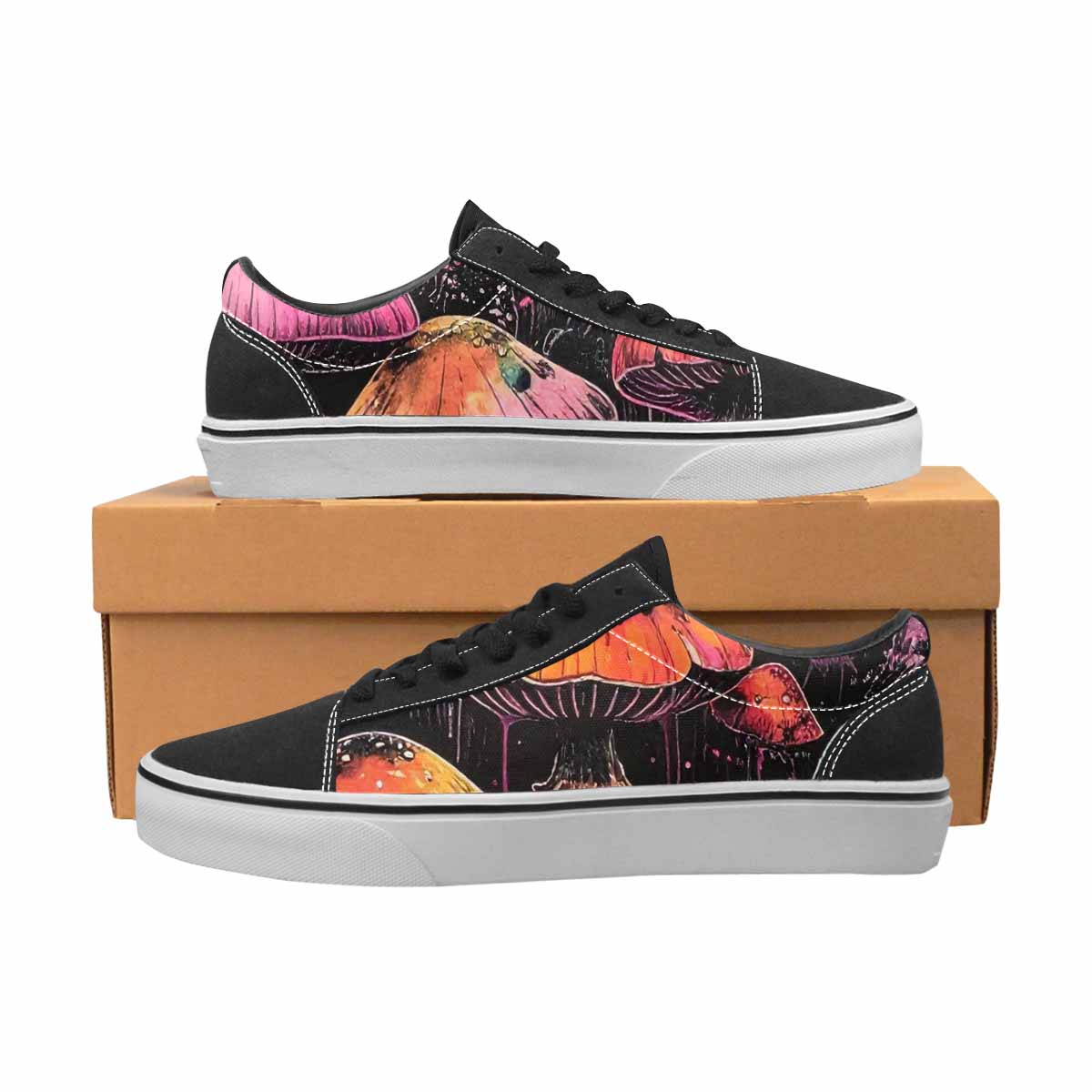 WOMEN'S Rainbow Drip Mushrooms Lace-Up Canvas Vibrant Chaos Sneakers
