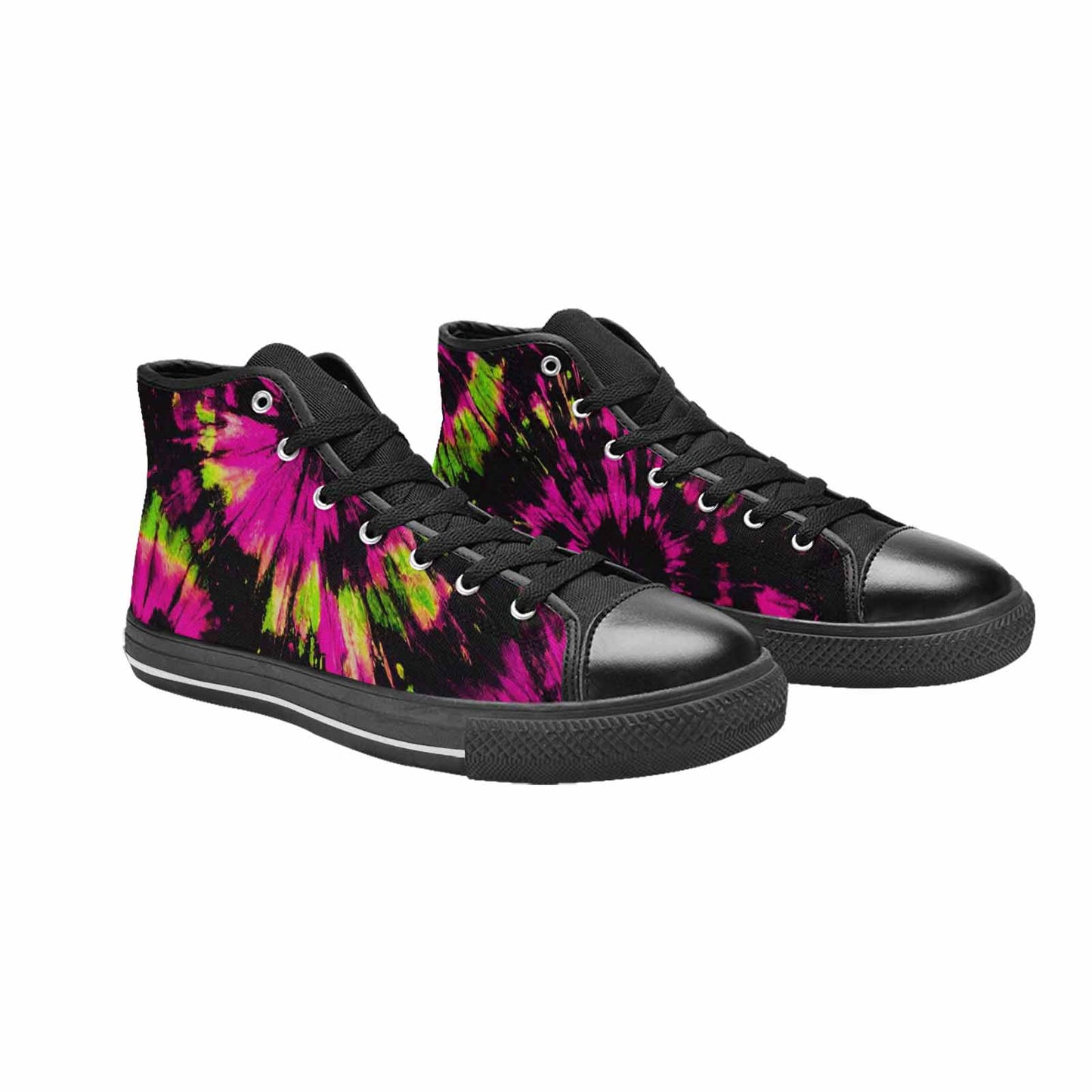 WOMEN'S Acid Wash Tie Dye Neon High Top Canvas Wallpaper Art Custom Sneakers