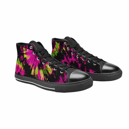 WOMEN'S Acid Wash Tie Dye Neon High Top Canvas Wallpaper Art Custom Sneakers