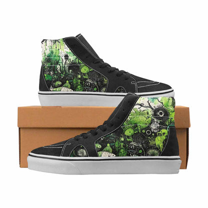 WOMEN'S Sea Creatures Black & Green Ink High Top Canvas Graphic Print Vivid Sneakers