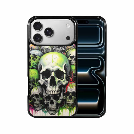 iPhone 17 Pro Max Case — Black &amp; Green Ink Gothic Skulls, Personalized Phone Case