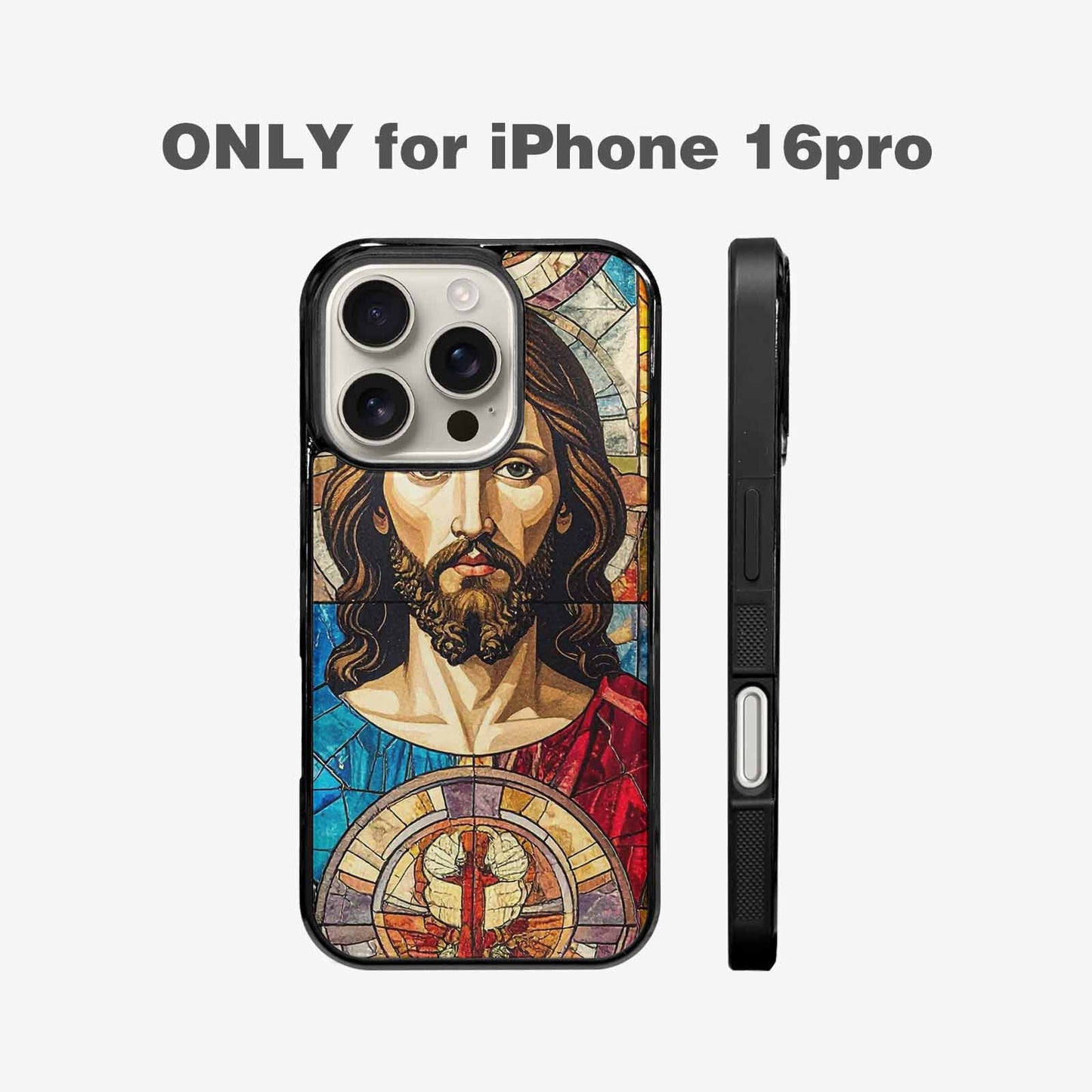 iPhone 16 Pro Case — Jesus Face Small Cross And Faith, Custom Art Phone Cover