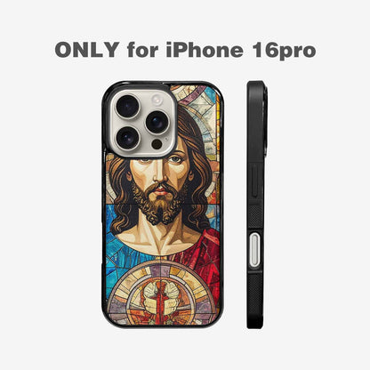 iPhone 16 Pro Case — Jesus Face Small Cross And Faith, Custom Art Phone Cover
