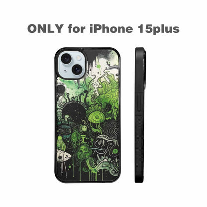 iPhone 15 Plus Case — Sea Creature Burst Black Green Ink, Custom Made Phone Cover