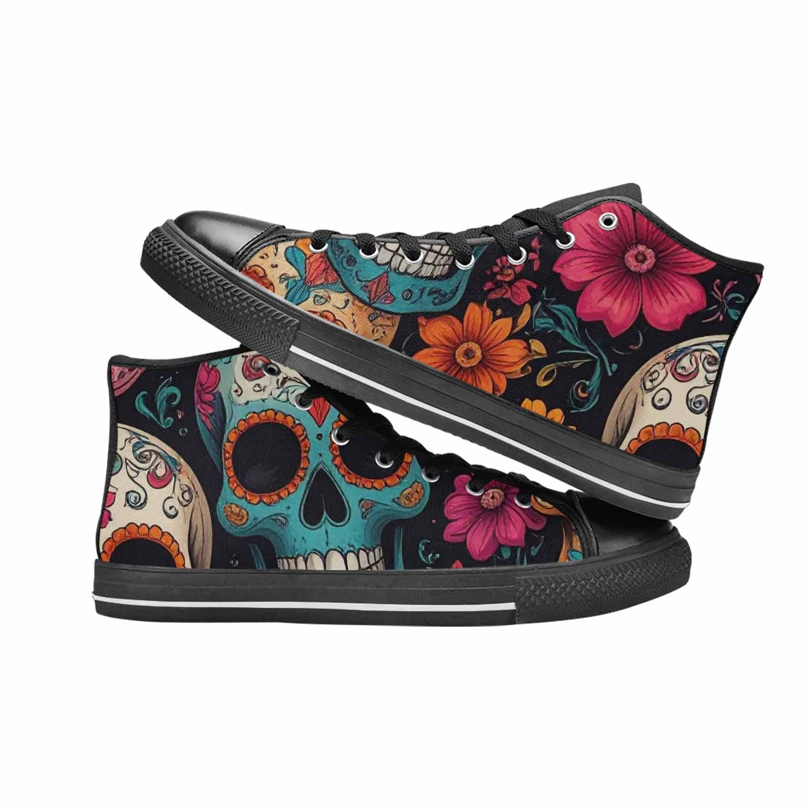 MEN'S Dia De Los Muertos Sugar Skull High Top Canvas Vibrant Chaos Custom Shoes