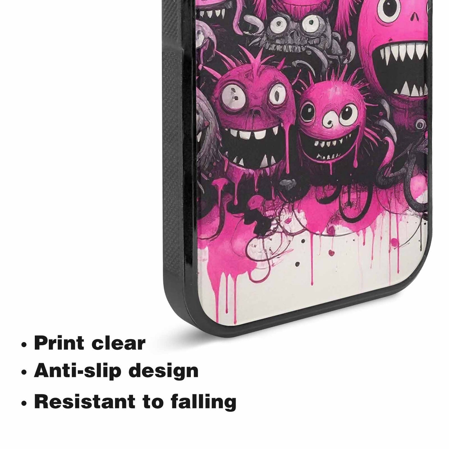 iPhone 15 Case — Monsters General Black Pink Ink Cartoon, Custom Phone Case