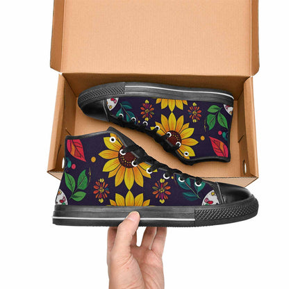 MEN'S Sunflowers And Skulls High Top Canvas Neon Fantasy Shoes