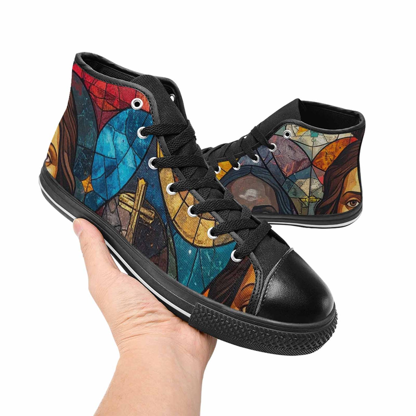 WOMEN'S Jesus Face Small High Top Canvas Cottagecore Sneakers