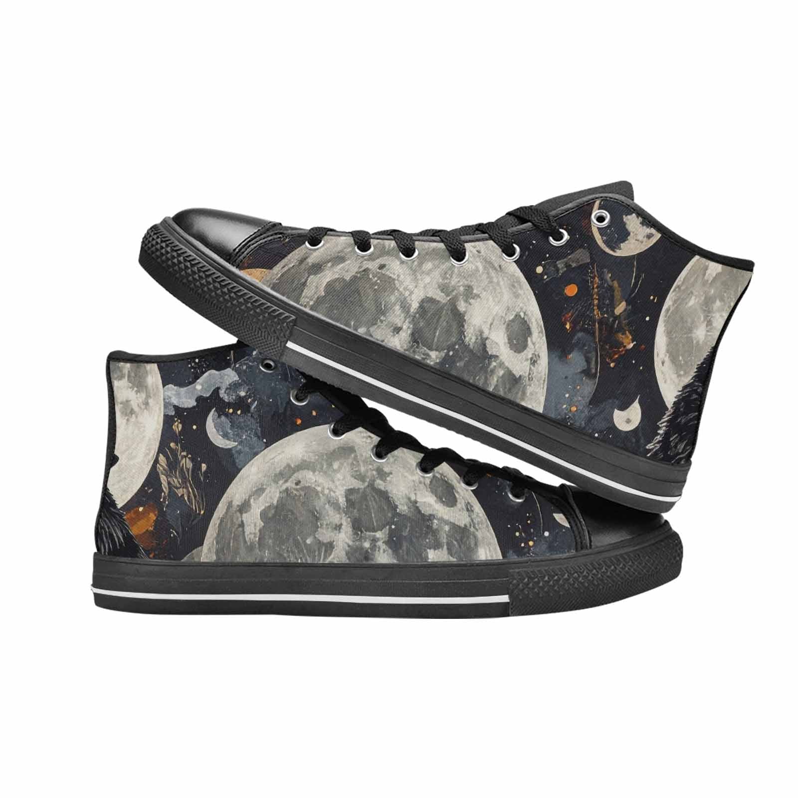 MEN'S Wolf Silhouette Moon High Top Canvas Grunge Custom Sneakers