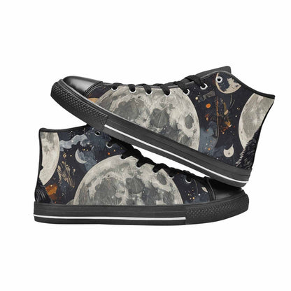 MEN'S Wolf Silhouette Moon High Top Canvas Grunge Custom Sneakers