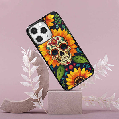 iPhone 15 Pro Max Case — Sunflowers And Skulls, Custom Art Phone Cover