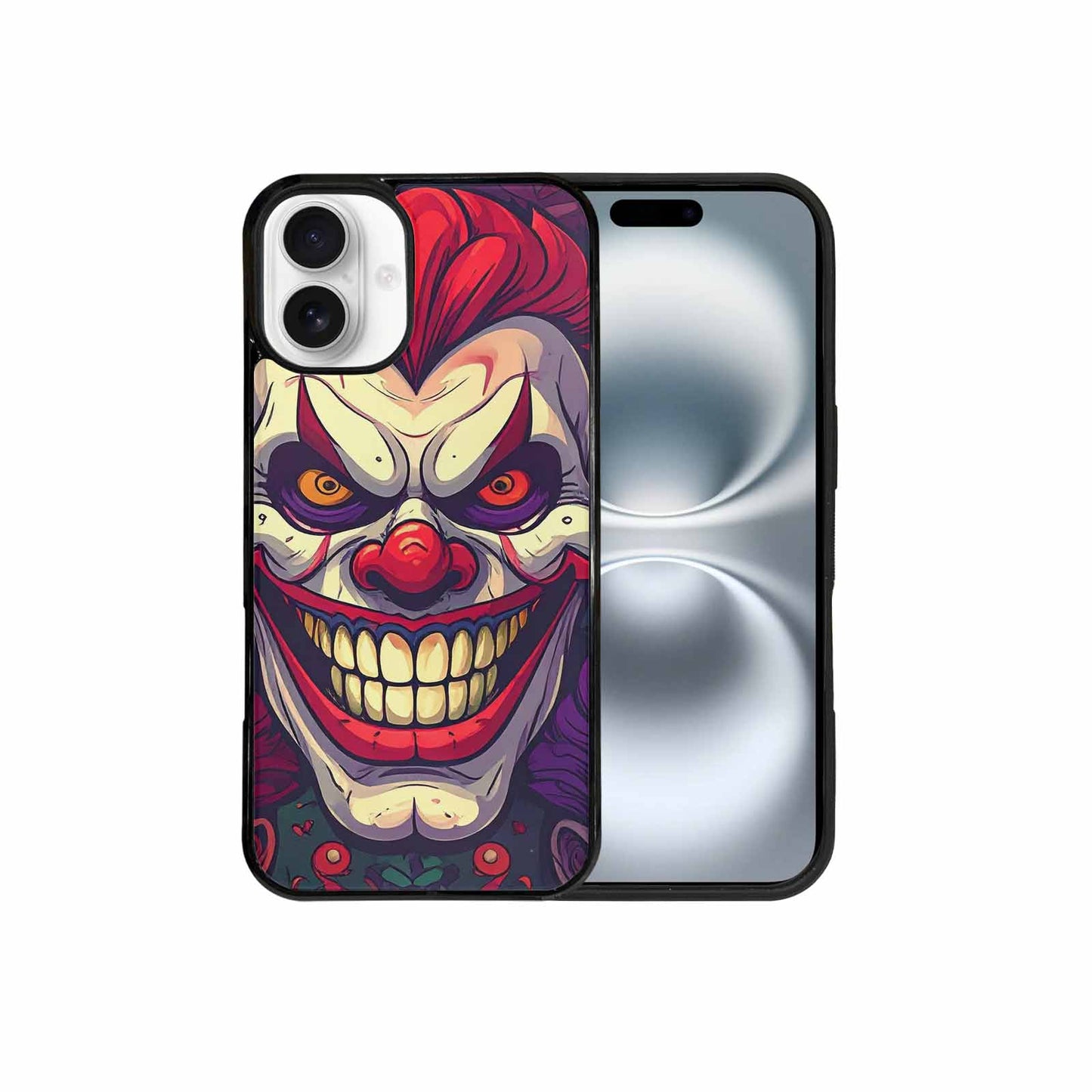 iPhone 16 Plus Case — Evil Circus Heads Faces Overlapping Patterns, Custom Art Phone Cover