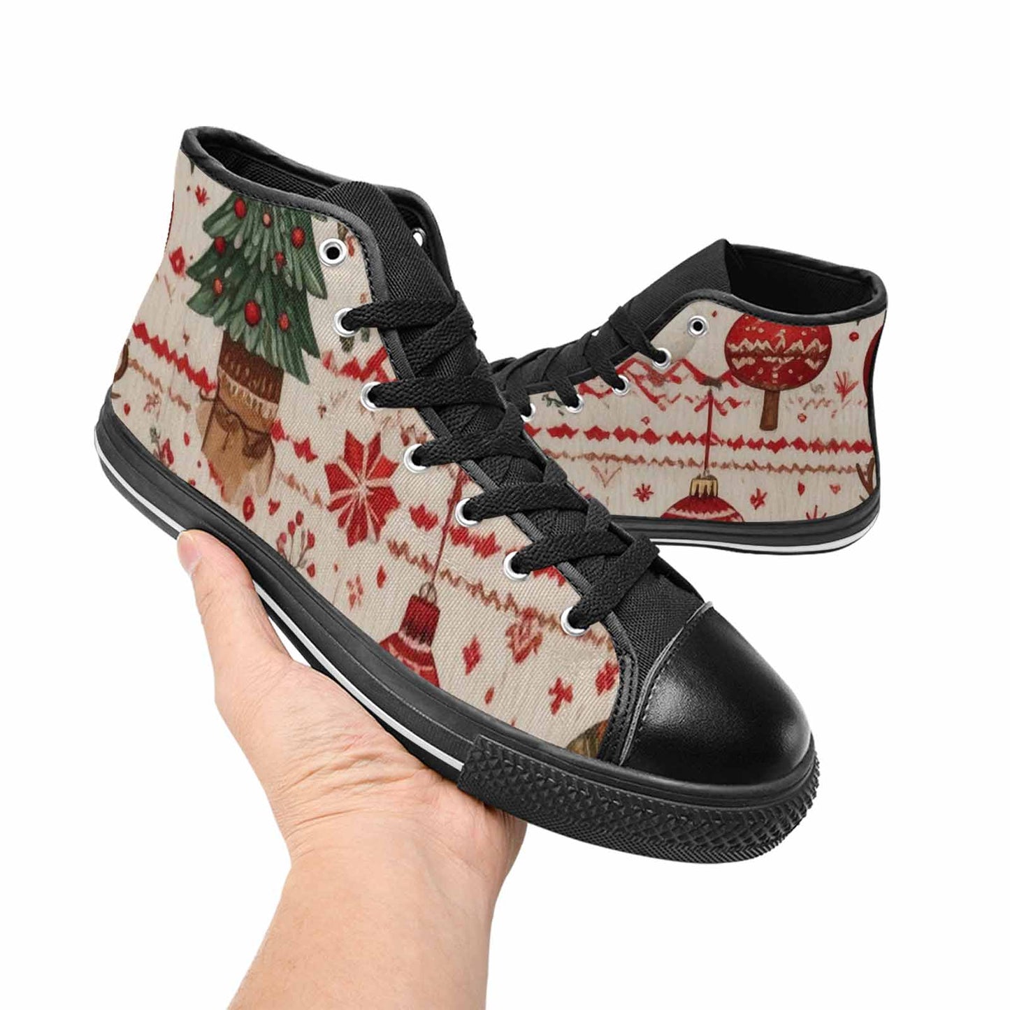 WOMEN'S Christmas Holly Snowflake High Top Canvas Vivid Custom Sneakers