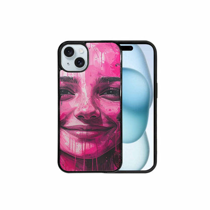 iPhone 15 Plus Case — Melting Moon Smiley Black Pink Ink, Custom Made Phone Cover